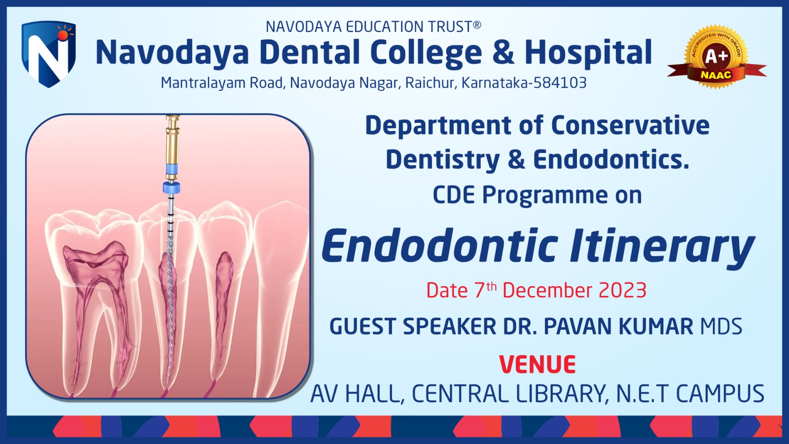CDE programme on 7 December 2023 on the topic Endodontic Itinerary